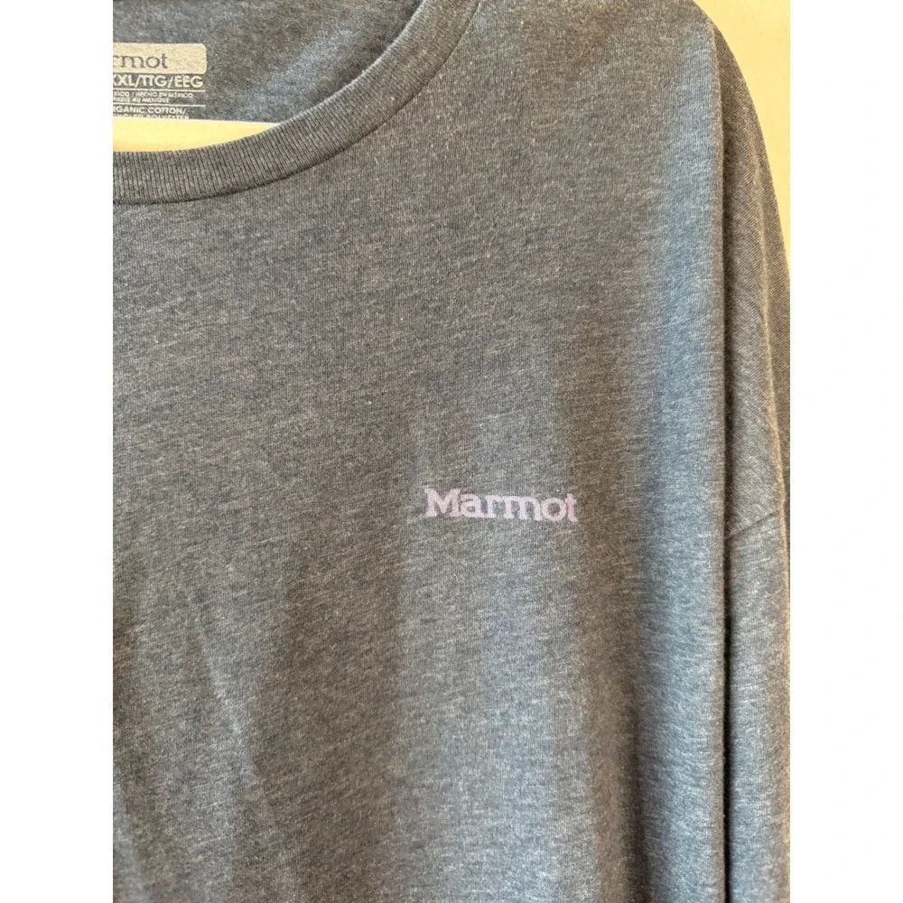 Marmot Mens XXL Long Sleeve Graphic T-Shirt Heather Blue Mountain Back Print - Picture 4 of 7